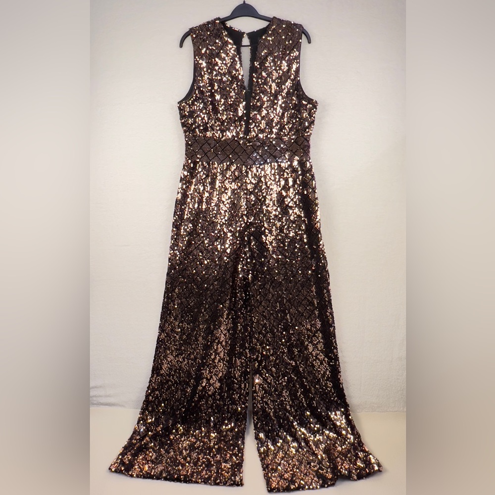 NEW YORK & COMPANY Sequin Rose Gold Sleeveless Jumpsuit by Gabrielle Union Sz XL
